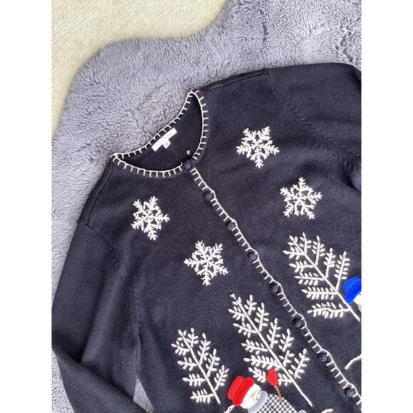 Mercer Street Studio Snowman Appliqué Ugly Christmas Cardigan Sweater Black 3X - Picture 3 of 10